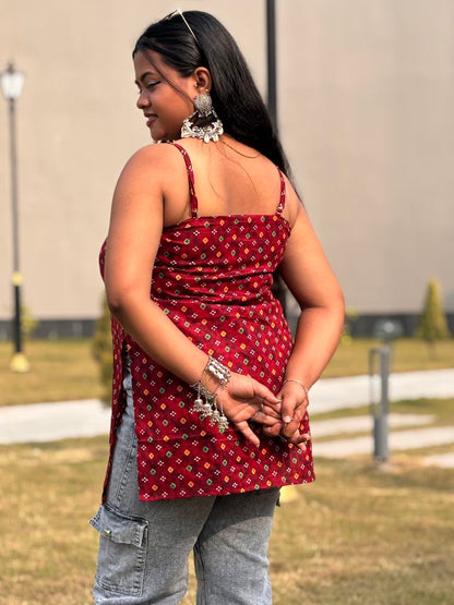 RIVA Bandhej Sleeveless Kurti