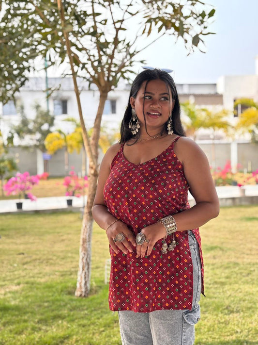 RIVA Bandhej Sleeveless Kurti